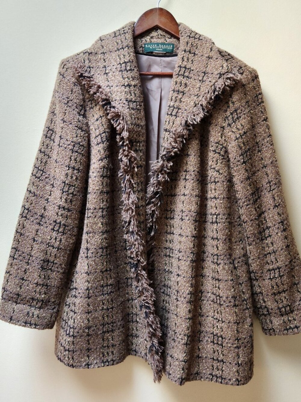 Harve Benard Vintage brown knit over coat with fringe hem / l /xl
